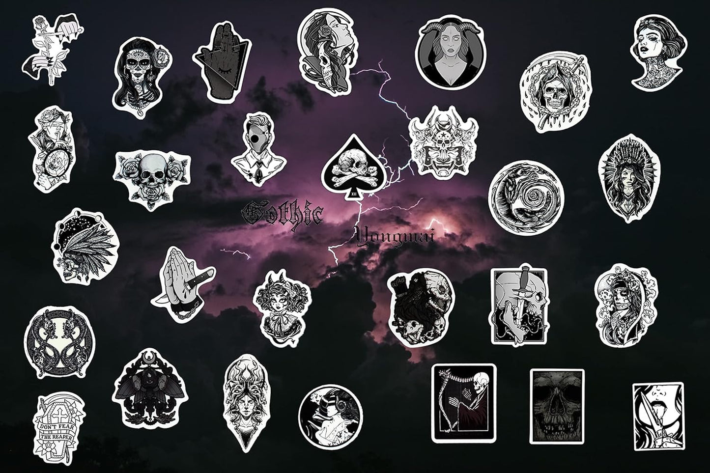 200PCS Halloween Stickers Gothic Skull Sticker for Adults Meme/Horror/Witchy Stickers for Hydro Flask/Laptop/Skateboard/Water Bottles/Computer/Phone