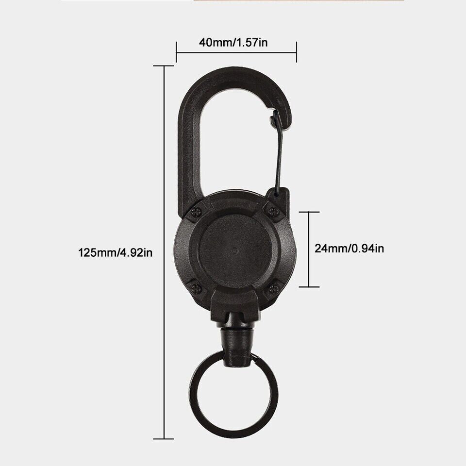 Heavy Duty Retractable Carabiner Car Key Chain Badge Holder Steel Cord Keychain