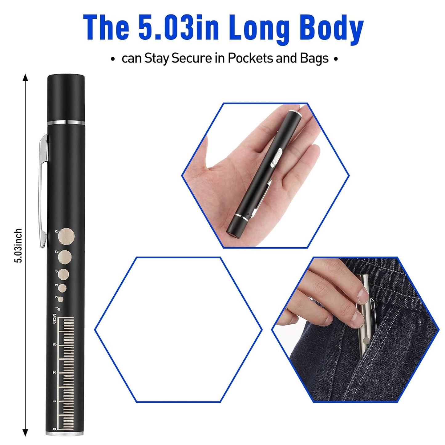 Pen Light, Reusable LED Penlight for Students Doctors Nurses with 2 LED Sources, USB Rechargeable, Extra Warm Light Bulb, Pocket Clip(Black, Silver,2 Pieces)