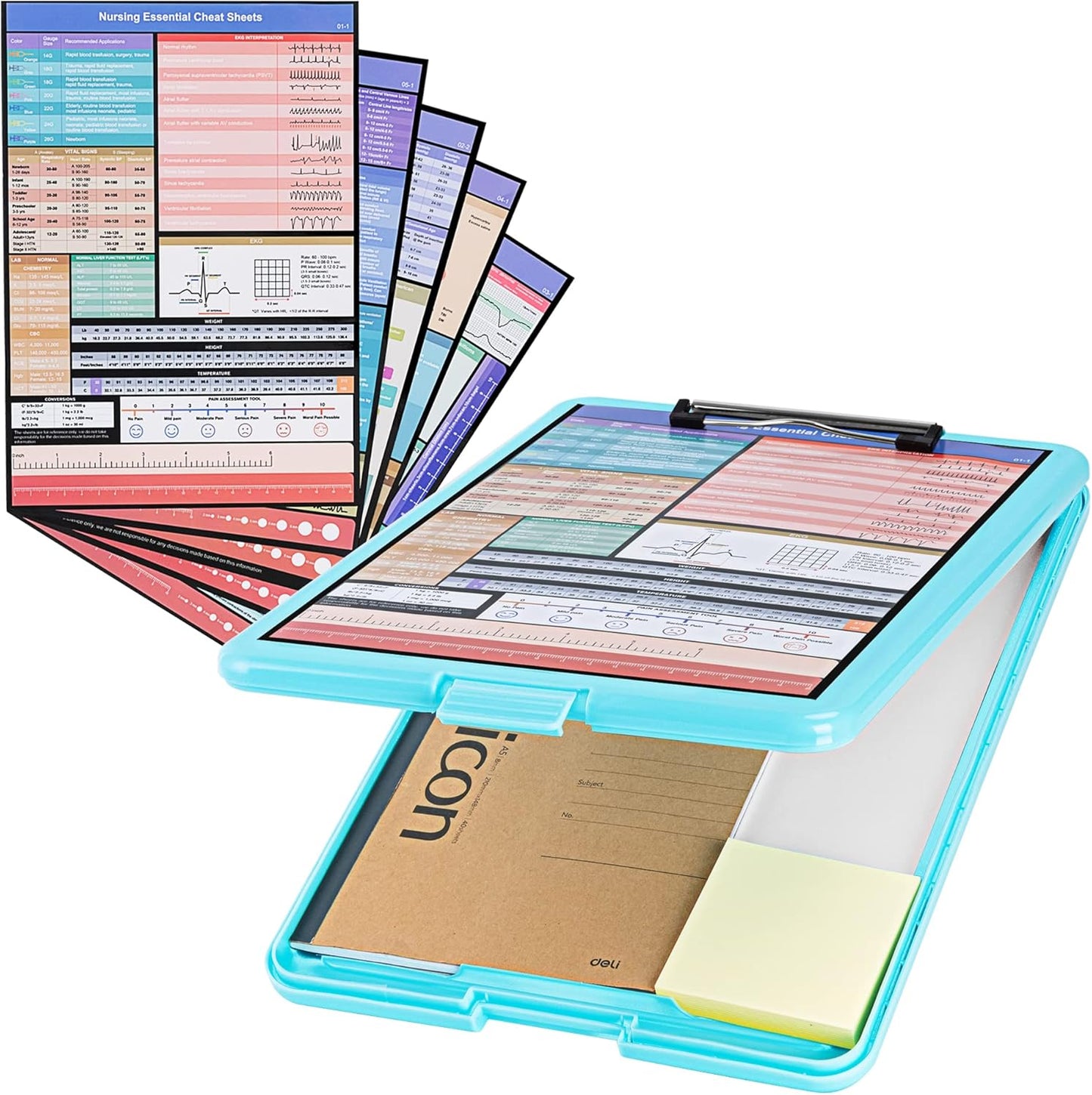 Nursing Clipboard with Storage, Nurse Clipboard with 5 Quick Access Cheat Sheet for Nurses, Nursing Students, Doctor, Medical Professionals, Lake Blue