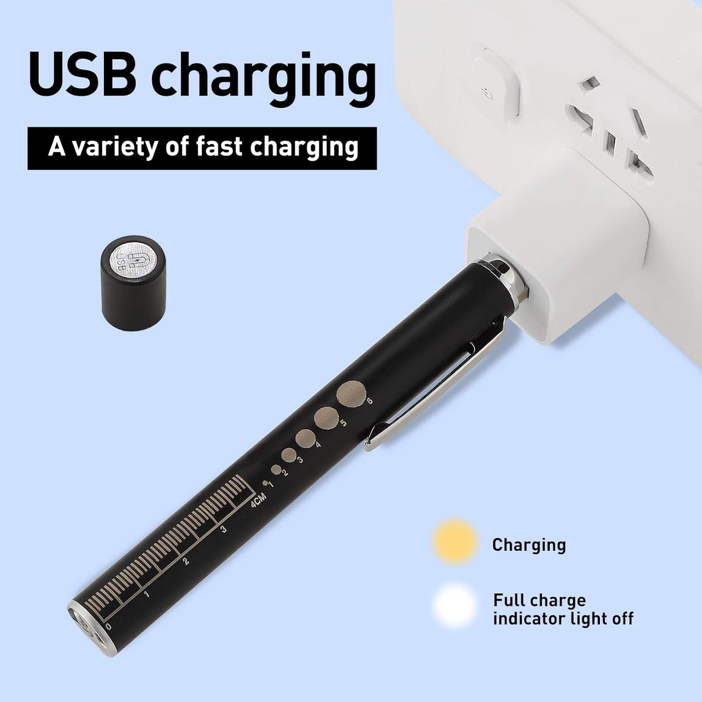 Pen Light, Reusable LED Penlight for Students Doctors Nurses with 2 LED Sources, USB Rechargeable, Extra Warm Light Bulb, Pocket Clip(Black, Silver,2 Pieces)