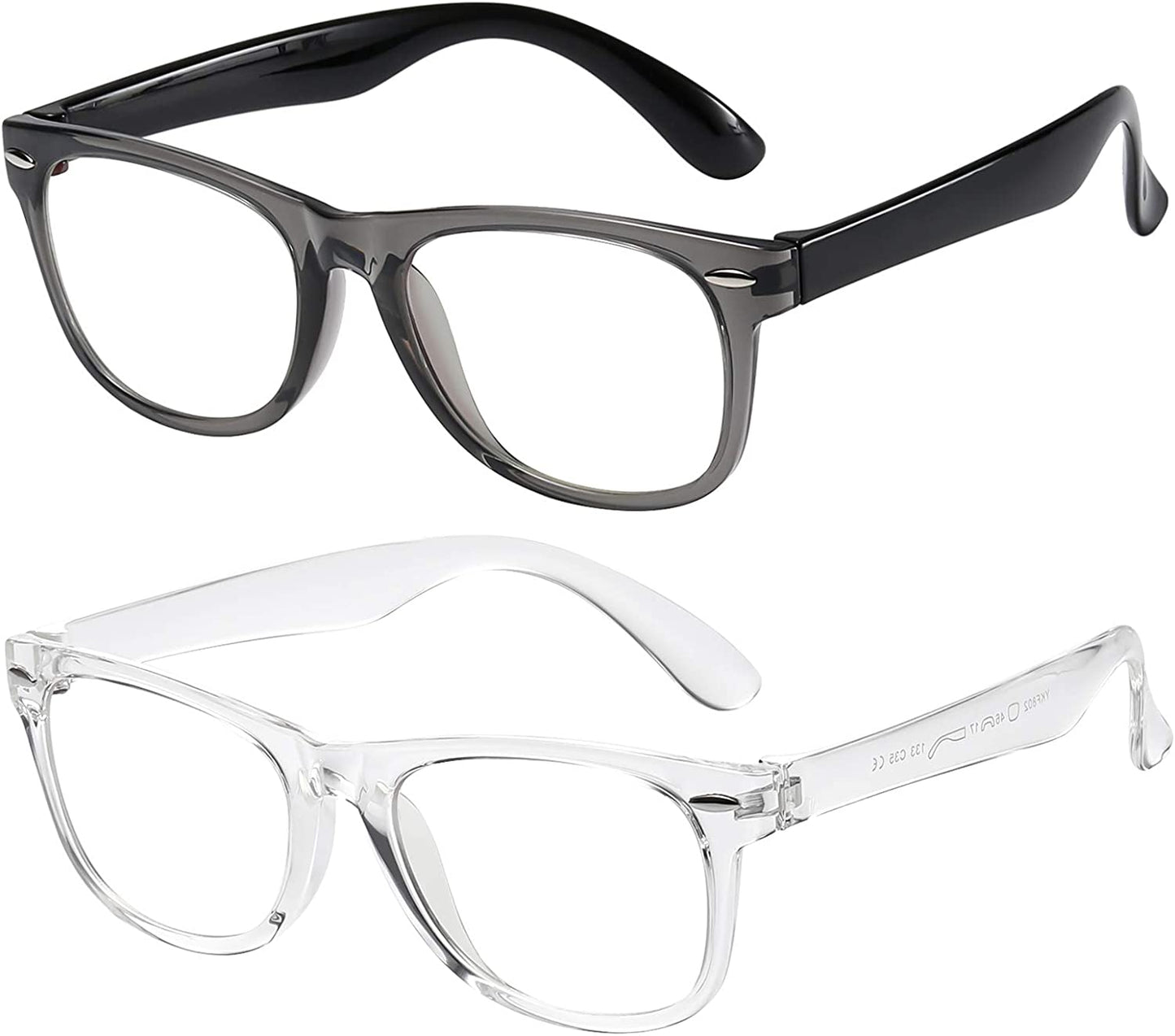 Kids Blue Light Blocking Glasses Girls Boys 2 Pack, Computer Video Gaming Glasses for Kids Girls Boys Age 3-10,Anti Blue Light & Headache (Transparent Black + Transparent)