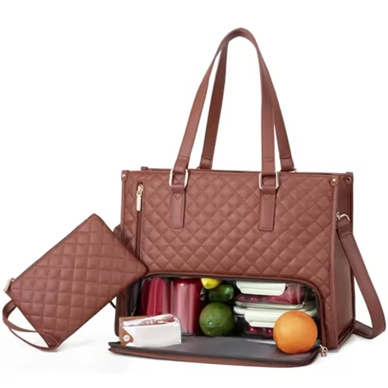 2 in 1 Portable Lunch Tote Bag for Women Multi Purpose Insulated Shoulder Pouch Makeup Durable Waterproof Outdoor Travel Bag