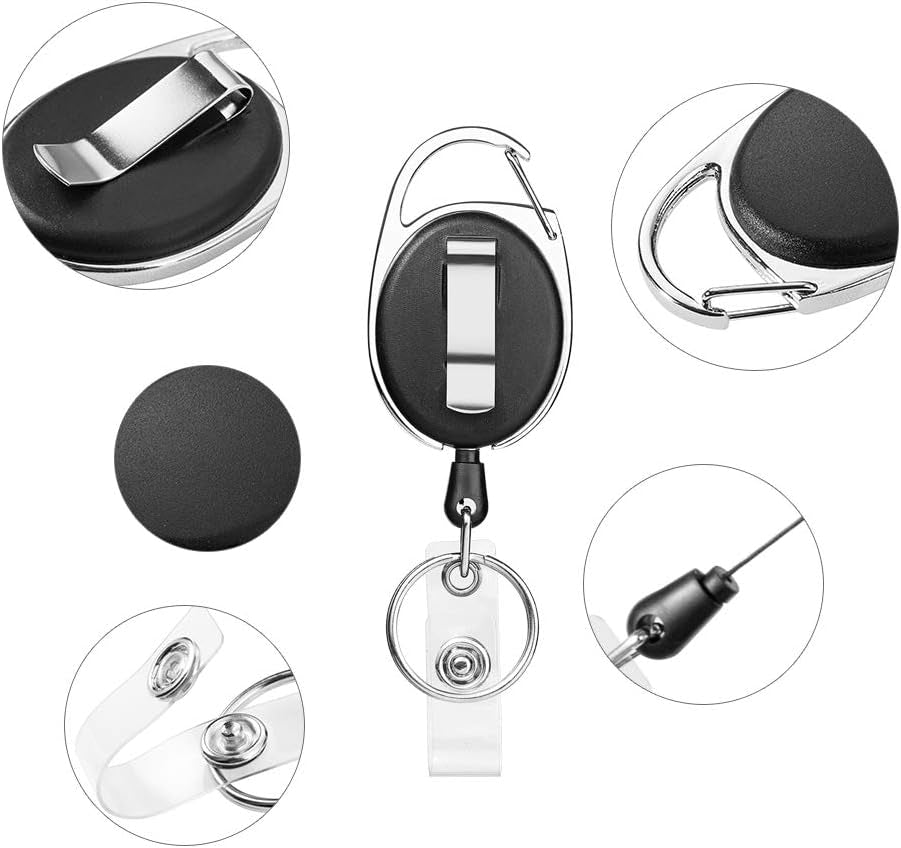 Retractable Badge Holder with Carabiner Reel Clip and Key Ring for ID Card Key Keychain Holders Black 10 Pieces by Moever