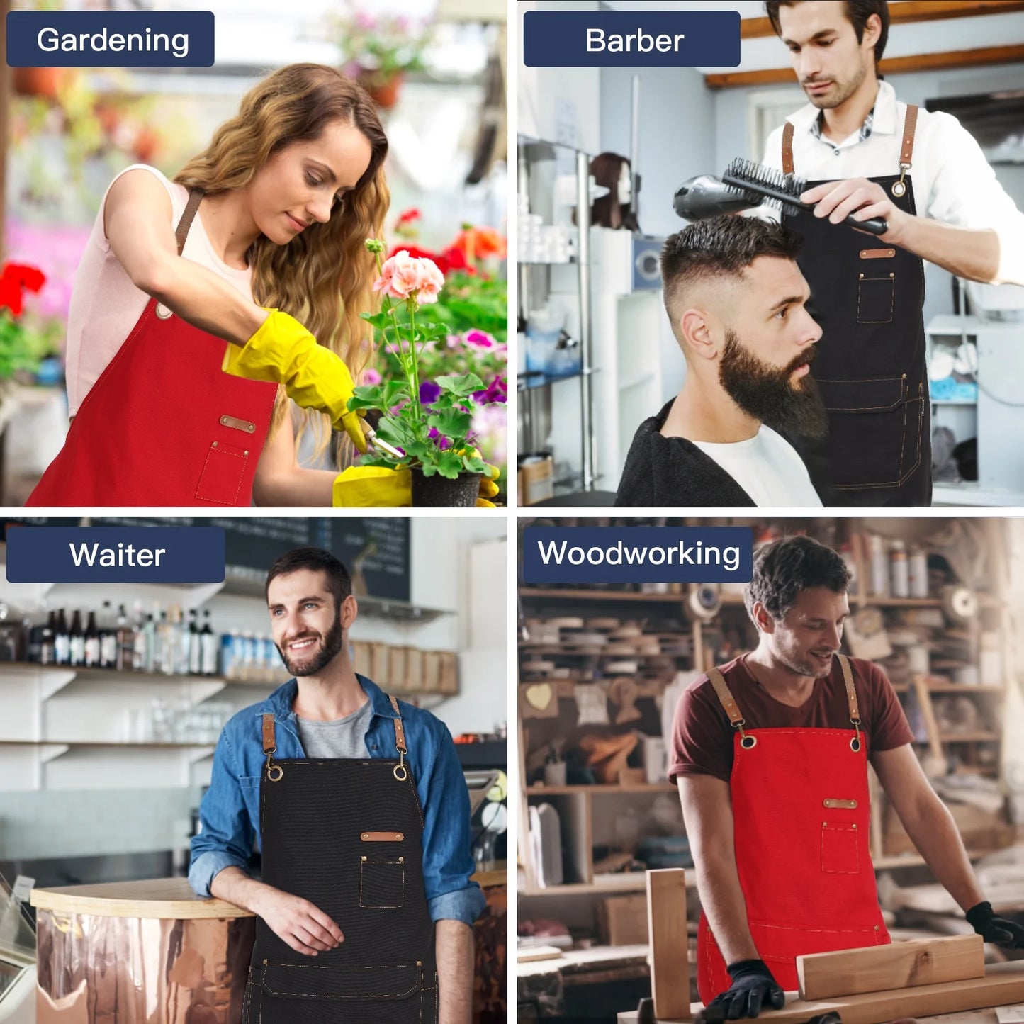Chef Apron Artist Painting Gardening Work Apron Barista Bartender Barber Shop Apron, Cross Back Adjustable Strap Men Women Canvas Aprons with Large Pockets for Kitchen Cooking Baking Grilling – Red