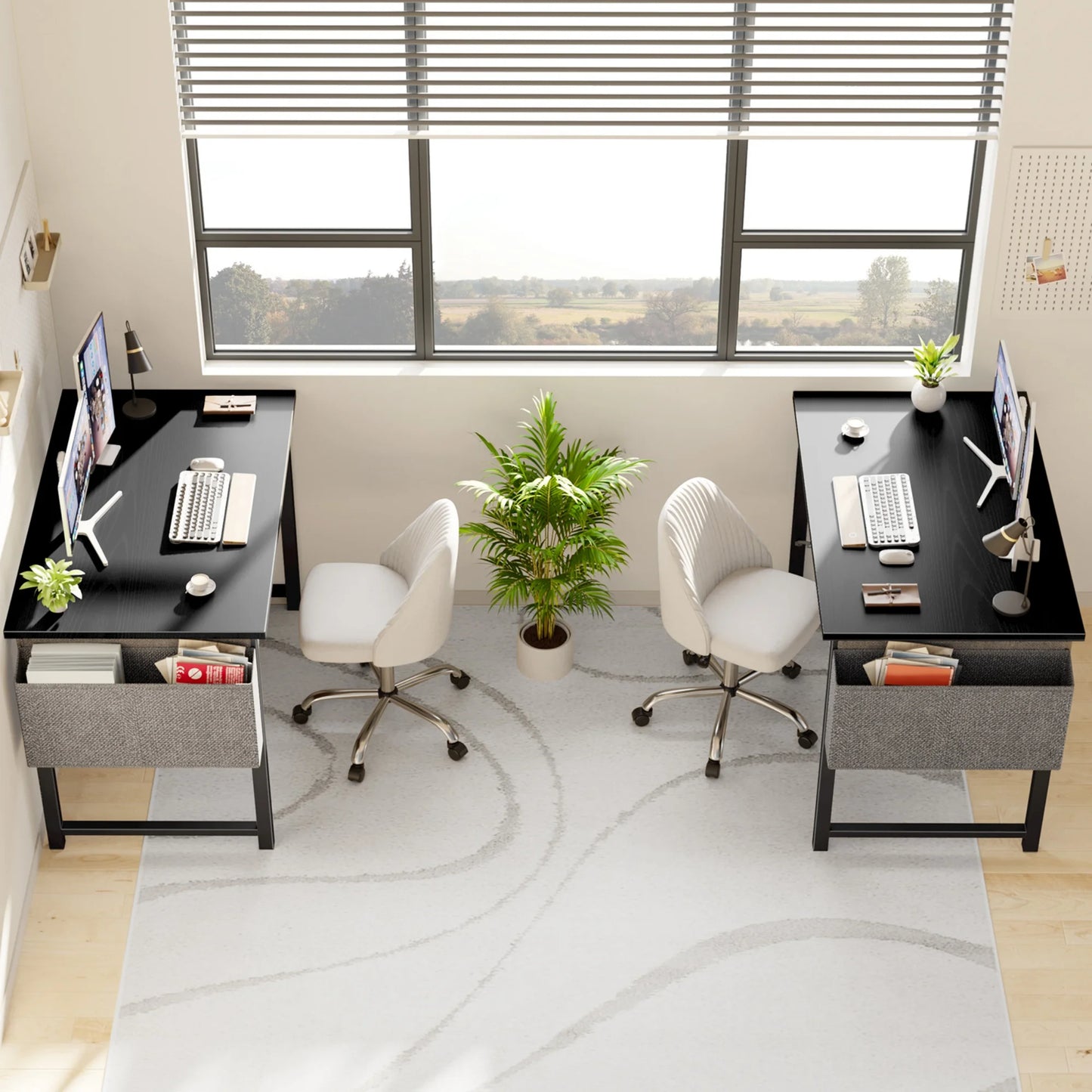 Modern Office Desk Sturdy Computer Table with Storage Bag & Iron Hook for Home Bedroom 31", Black