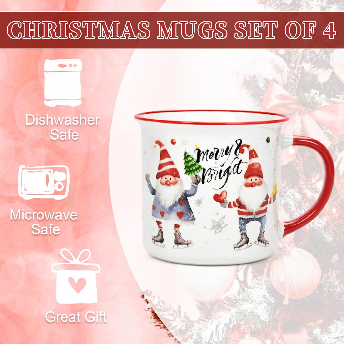 Christmas Mugs, Christmas Mugs Set of 4, Holiday Mugs, Christmas Coffee Mugs, Ch