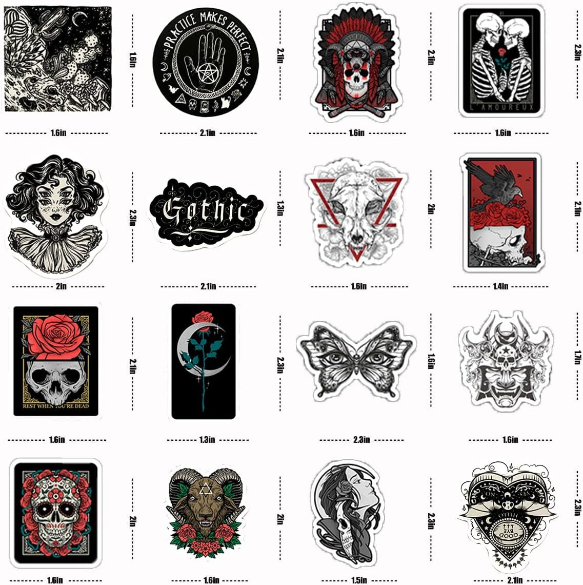200PCS Halloween Stickers Gothic Skull Sticker for Adults Meme/Horror/Witchy Stickers for Hydro Flask/Laptop/Skateboard/Water Bottles/Computer/Phone