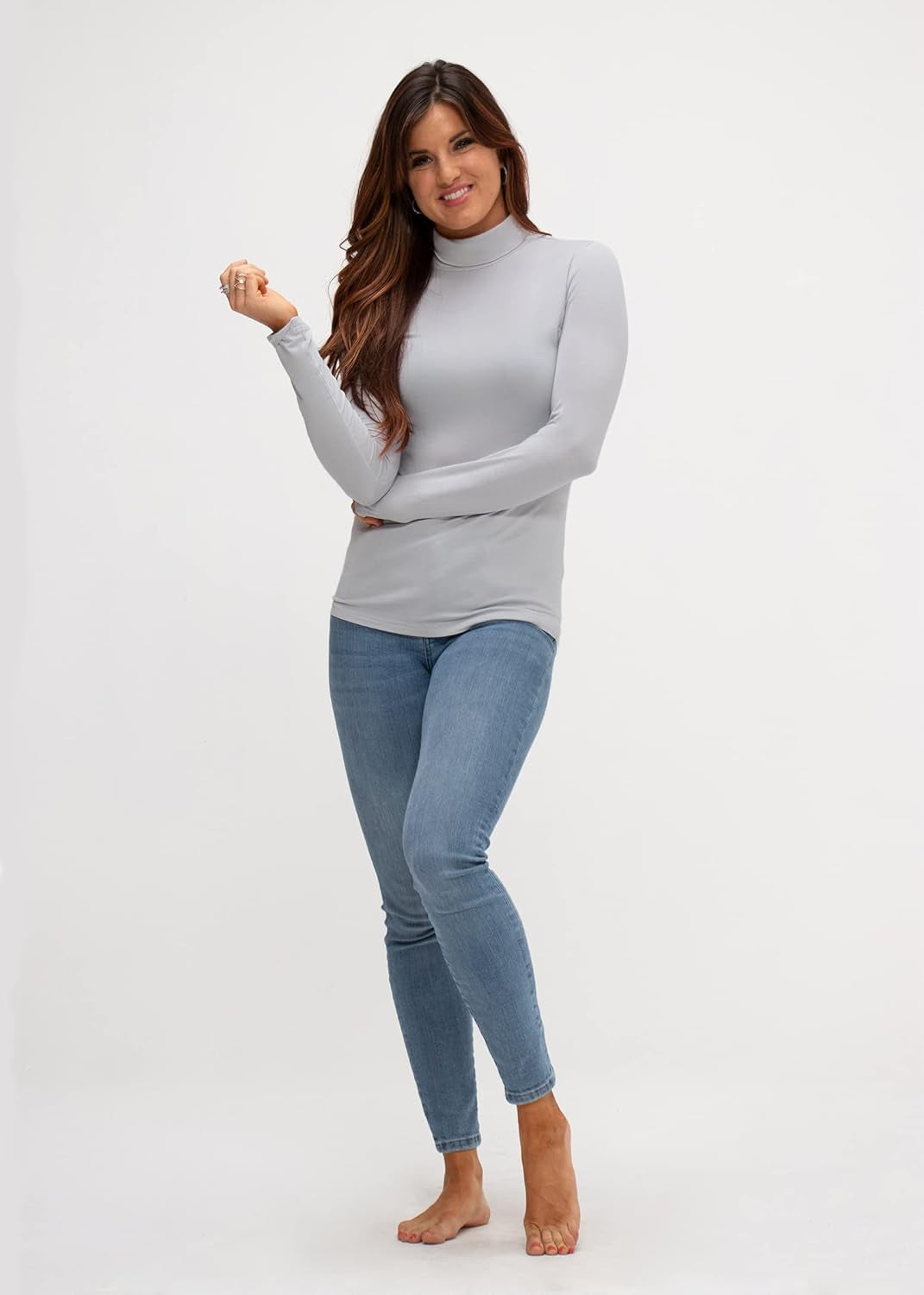 Womens 2 Pack Long Sleeve Mock Turtleneck Stretch Fitted Thermal Underlayer Shirts