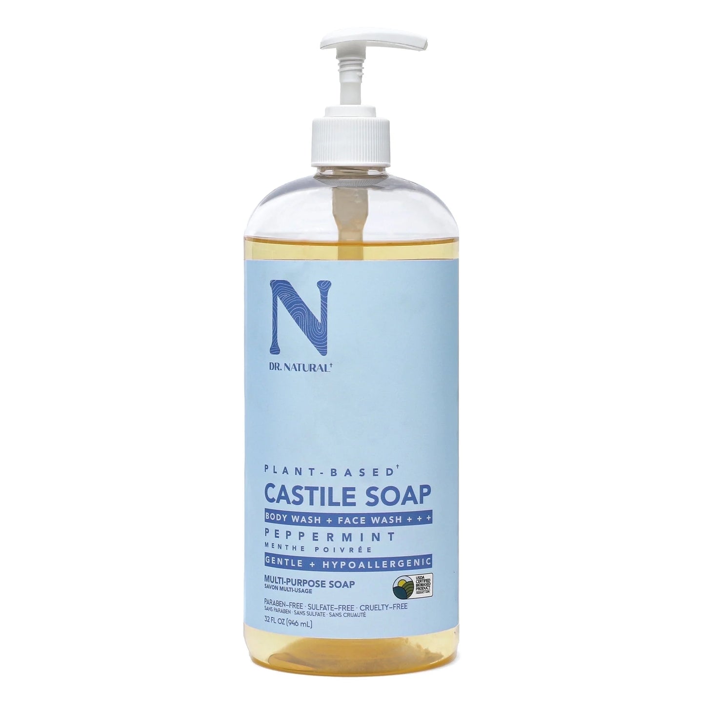Body Washes, Castile Shower Gels, Peppermint, 32 Oz