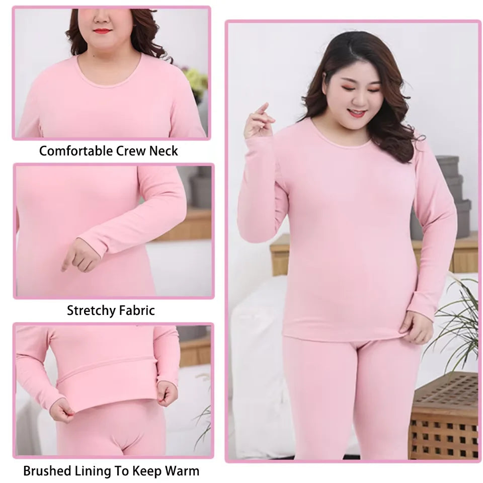 Women'S plus Size Thermal Underwear Set Brush Lining Long Johns Suit Warm Base Layer Underscrubs for Winter