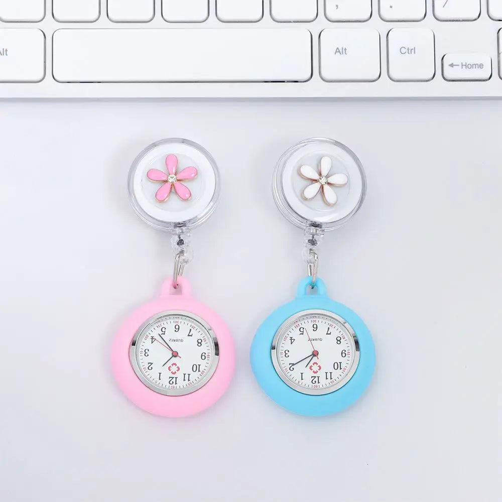 Nurse Doctor Retractable Pocket Watches Hospital Medical Women Men Retractable Reel Id Badge Glass Office Working Clip Watches
