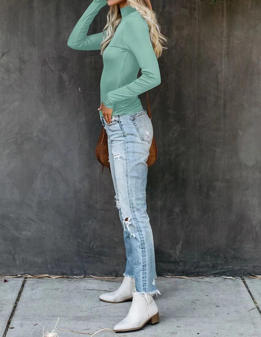 Women'S Lightweight Fitted Long Sleeve Tee Shirt Turtleneck Pullover Basic9 Tunic Tops Blue Green Xx-Large