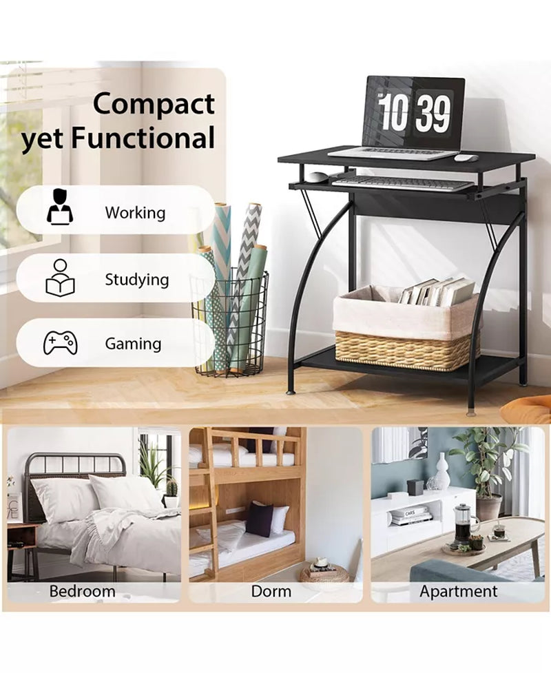 27.5 Inch Laptop Table Computer Desk for Small Spaces with Pull-Out Keyboard Tray