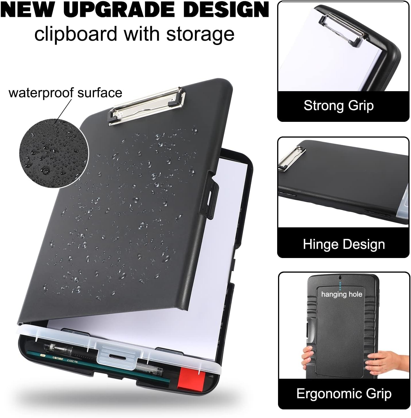 Clipboard with Storage, Large Capacity Nursing Clipboards with Low Profile Clip,