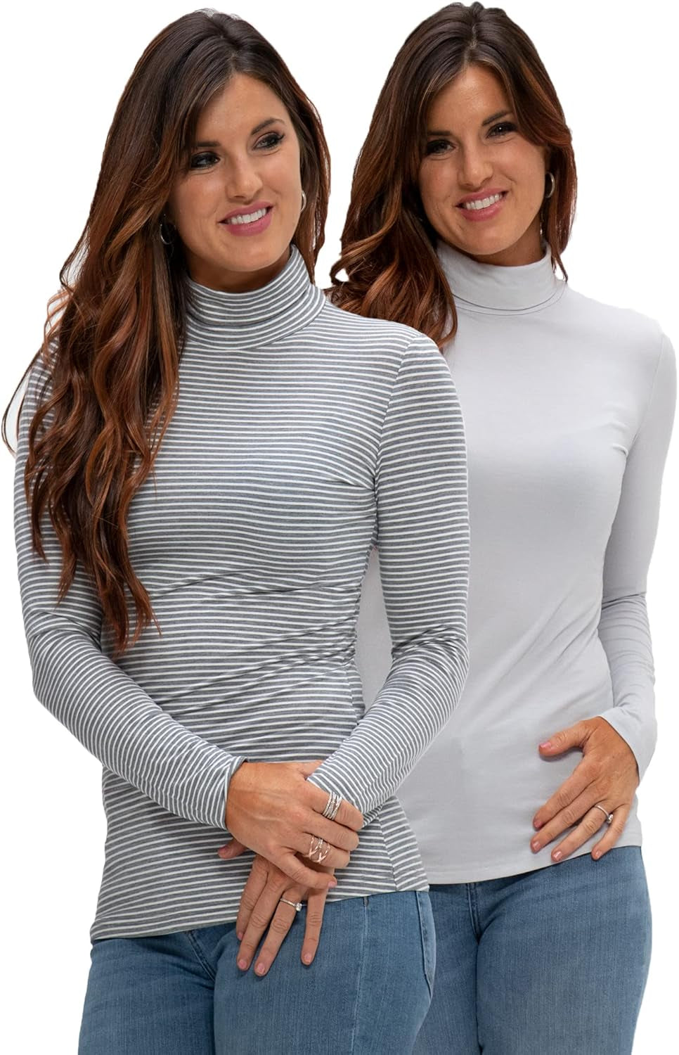 Womens 2 Pack Long Sleeve Mock Turtleneck Stretch Fitted Thermal Underlayer Shirts