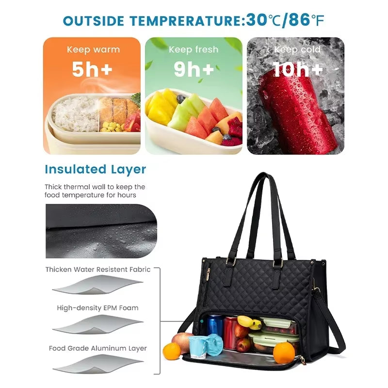 2 in 1 Portable Lunch Tote Bag for Women Multi Purpose Insulated Shoulder Pouch Makeup Durable Waterproof Outdoor Travel Bag