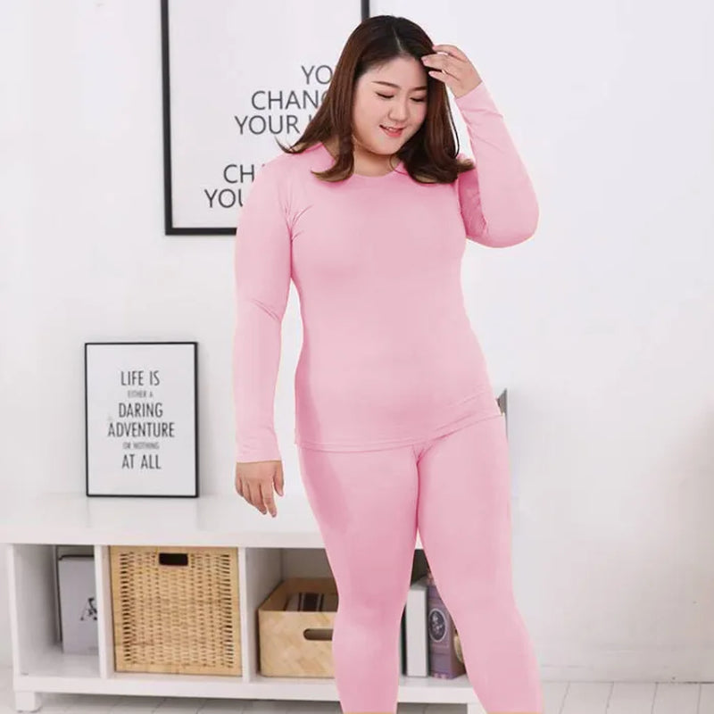 Women'S plus Size Thermal Underwear Set Brush Lining Long Johns Suit Warm Base Layer Underscrubs for Winter