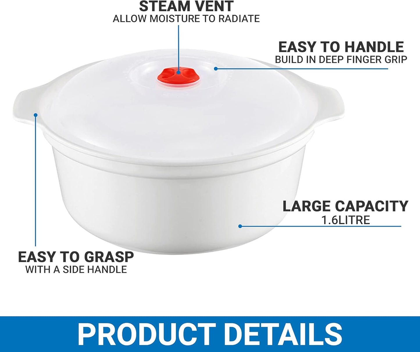 Microwave Ramen Bowl Set Noodle Bowls and Chopstick with Lid, Microwave Safe Ramen Cooker Noodle or Soup Bowl, Ramen Cooker, Office College Dorm Room Essential Instant Cooking (White 1.6L)