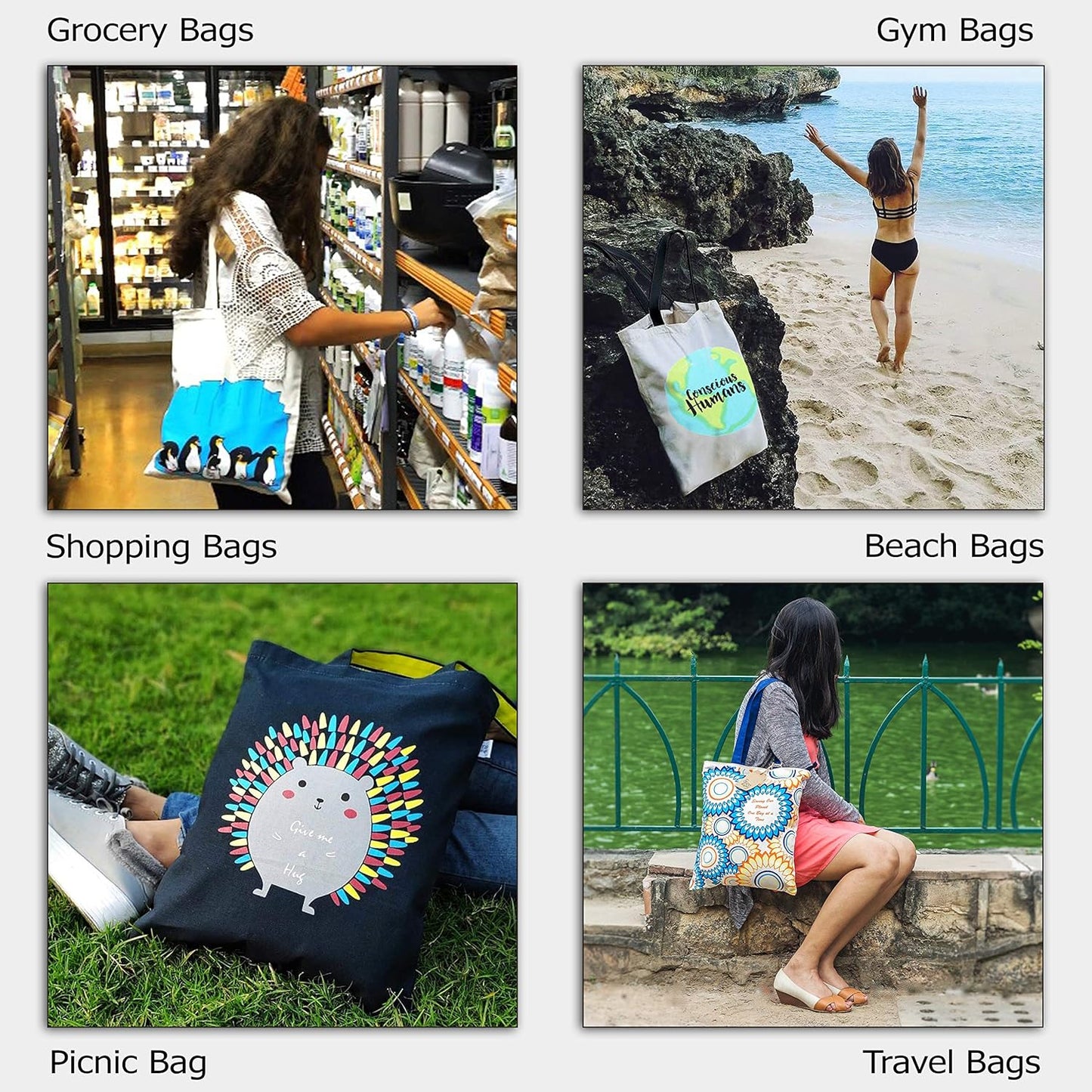 Small Zipper Canvas Tote Bags for Women for Shopping, Work, Book Bag