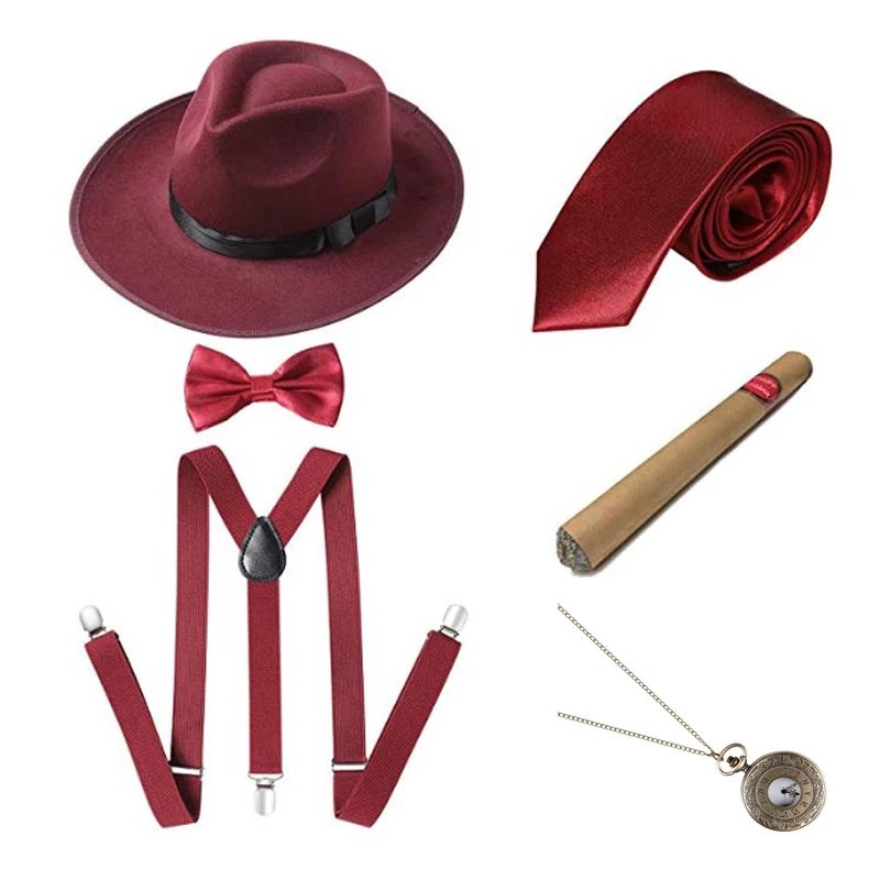 1920S Mens Great Gatsby Accessories Set Roaring 20S 30S Retro Gangster Costume Tie Hat