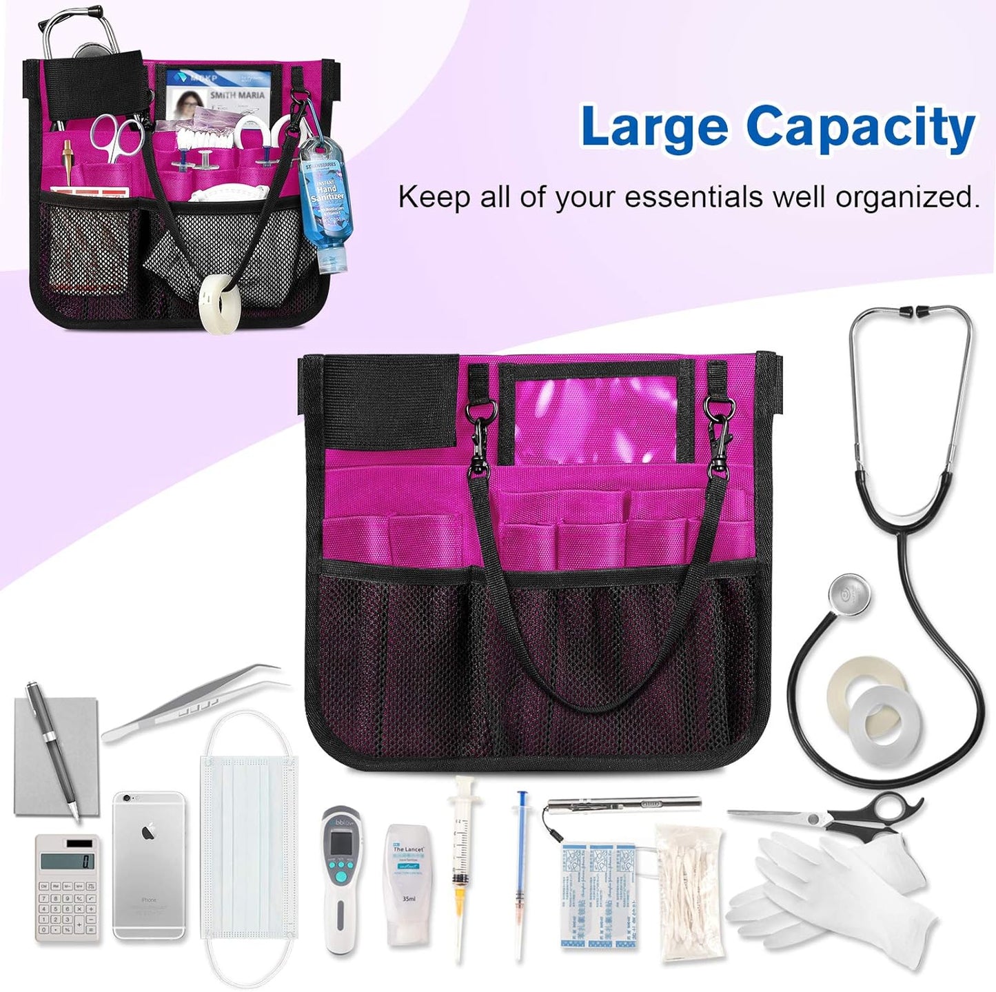 Nursing Organizer Belt, Nurse Fanny Pack with Tape Holder, Multi Compartment Medical Pack Pocket | Nurse Apron Hip Bag for Stethoscopes, Bandage Scissors and Other Medical Supplies, Magenta