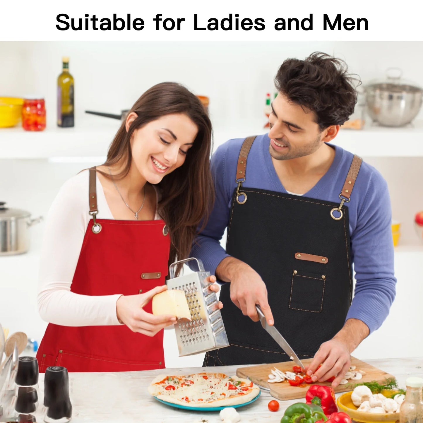 Chef Apron Artist Painting Gardening Work Apron Barista Bartender Barber Shop Apron, Cross Back Adjustable Strap Men Women Canvas Aprons with Large Pockets for Kitchen Cooking Baking Grilling – Red