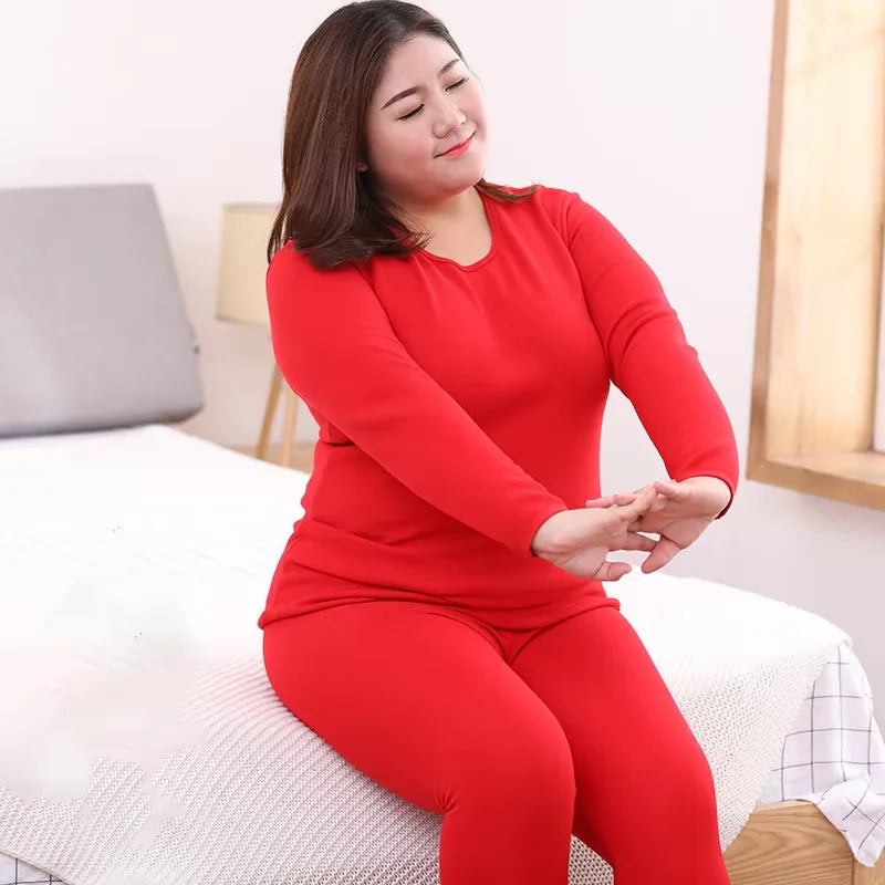 Women'S plus Size Thermal Underwear Set Brush Lining Long Johns Suit Warm Base Layer Underscrubs for Winter
