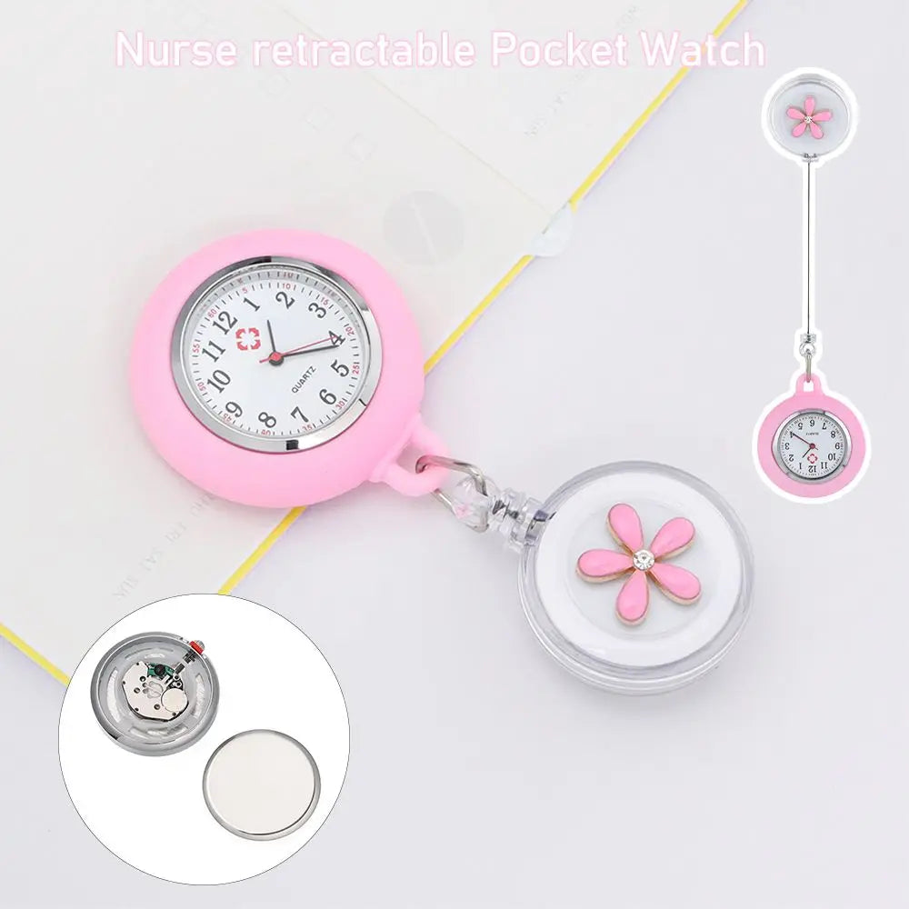 Nurse Doctor Retractable Pocket Watches Hospital Medical Women Men Retractable Reel Id Badge Glass Office Working Clip Watches
