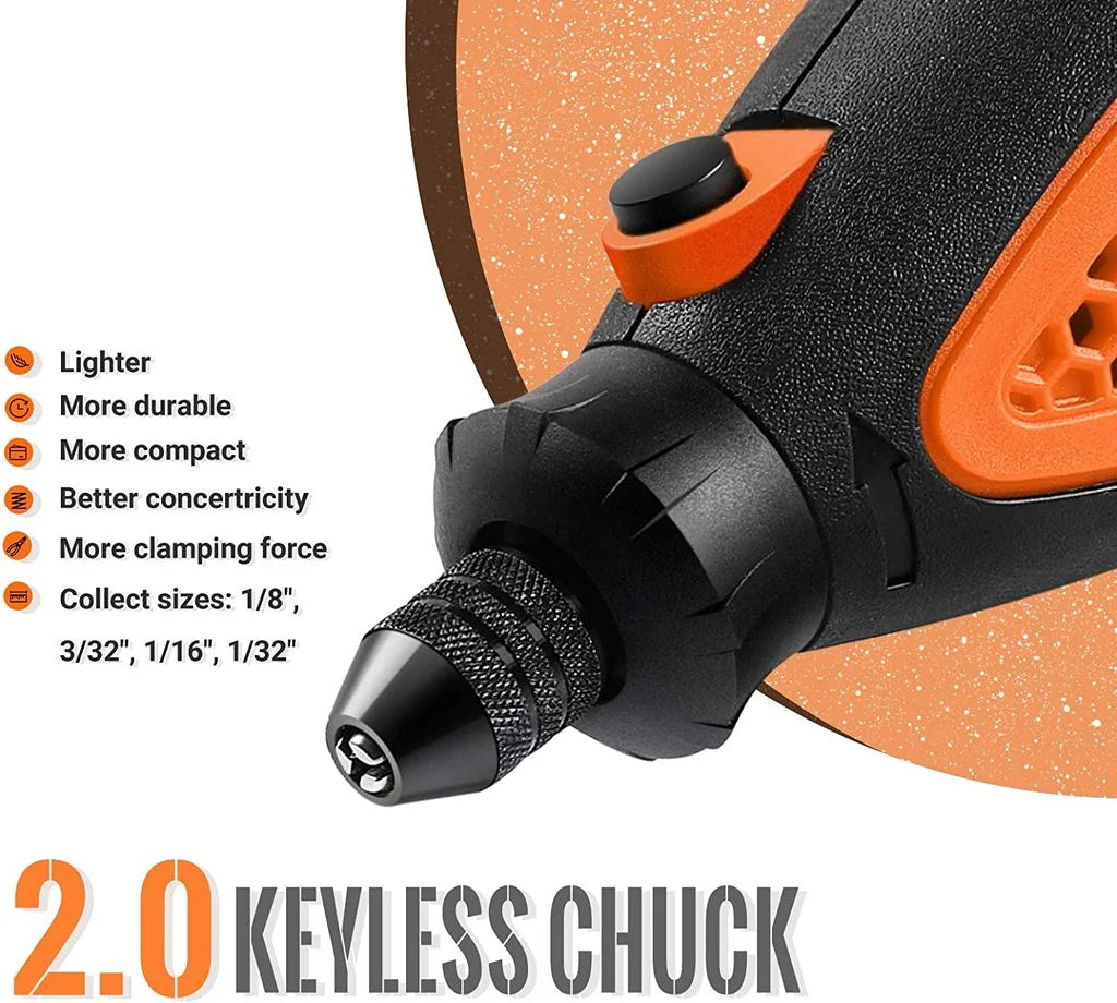 Rotary Tool Kit with Upgraded Multipro Keyless Chuck, Versatile Accessories