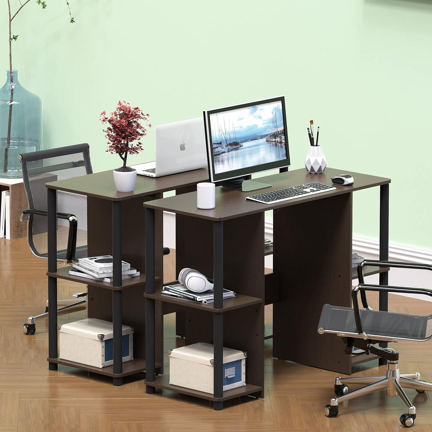 38-Inch Home Office Wood Desk with Double Sided Shelves, Espresso