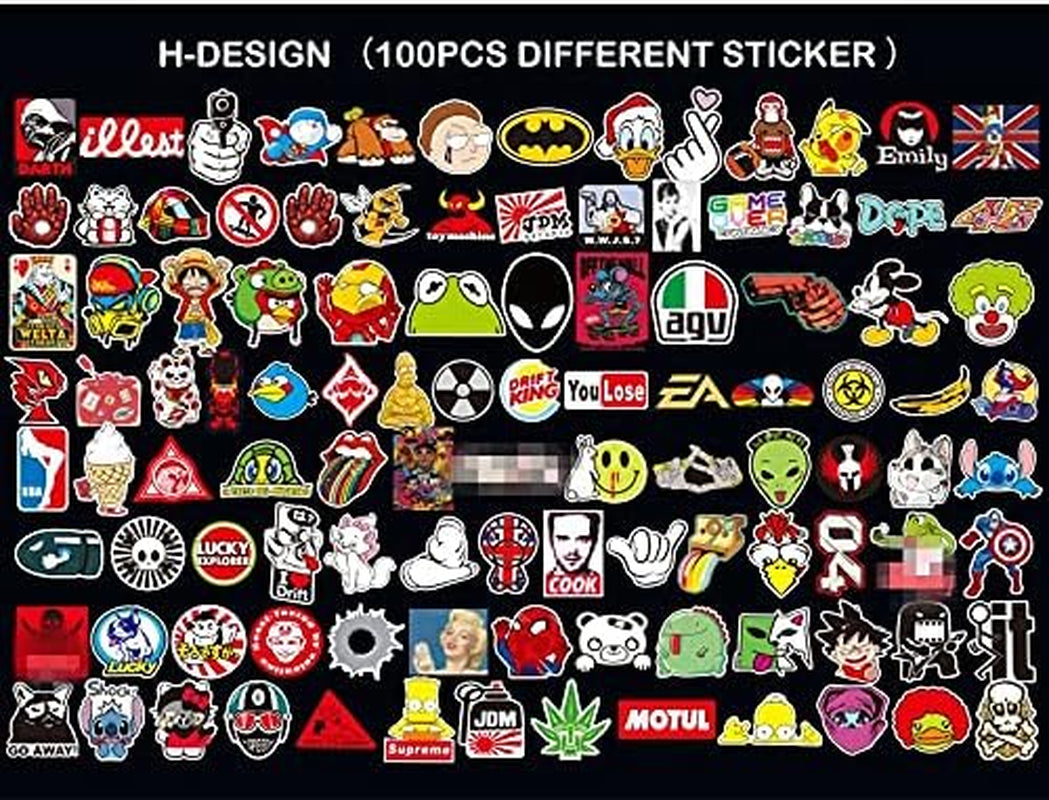 Stickers for Random 100 Pcs Water Bottles Hydro Flask Laptop Phone Skateboards Anime Car Cute Kawaii Aesthetic Teens Girls Boys Adults Kids Vsco Hard Hat Coll Funny(100 Pcs)