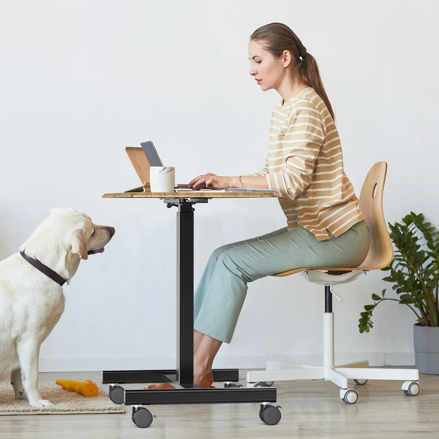 Standing Desk Converter with Lockable Wheels - Adjustable Height Sit to Stand Desk for Computer and Laptop, Rust Brown