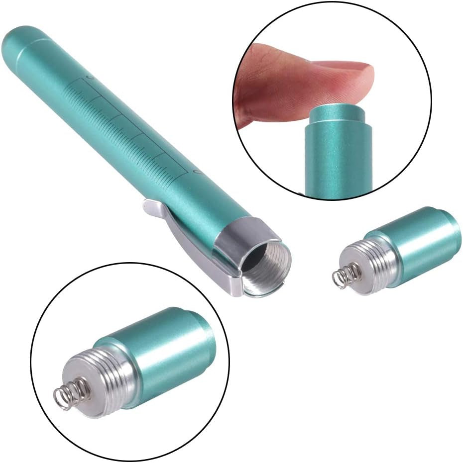 Medical Pen Light for Nurse Doctor, Reusable LED Medical Penlight Flashlight with Pupil Gauge and Ruler, White Light, Teal