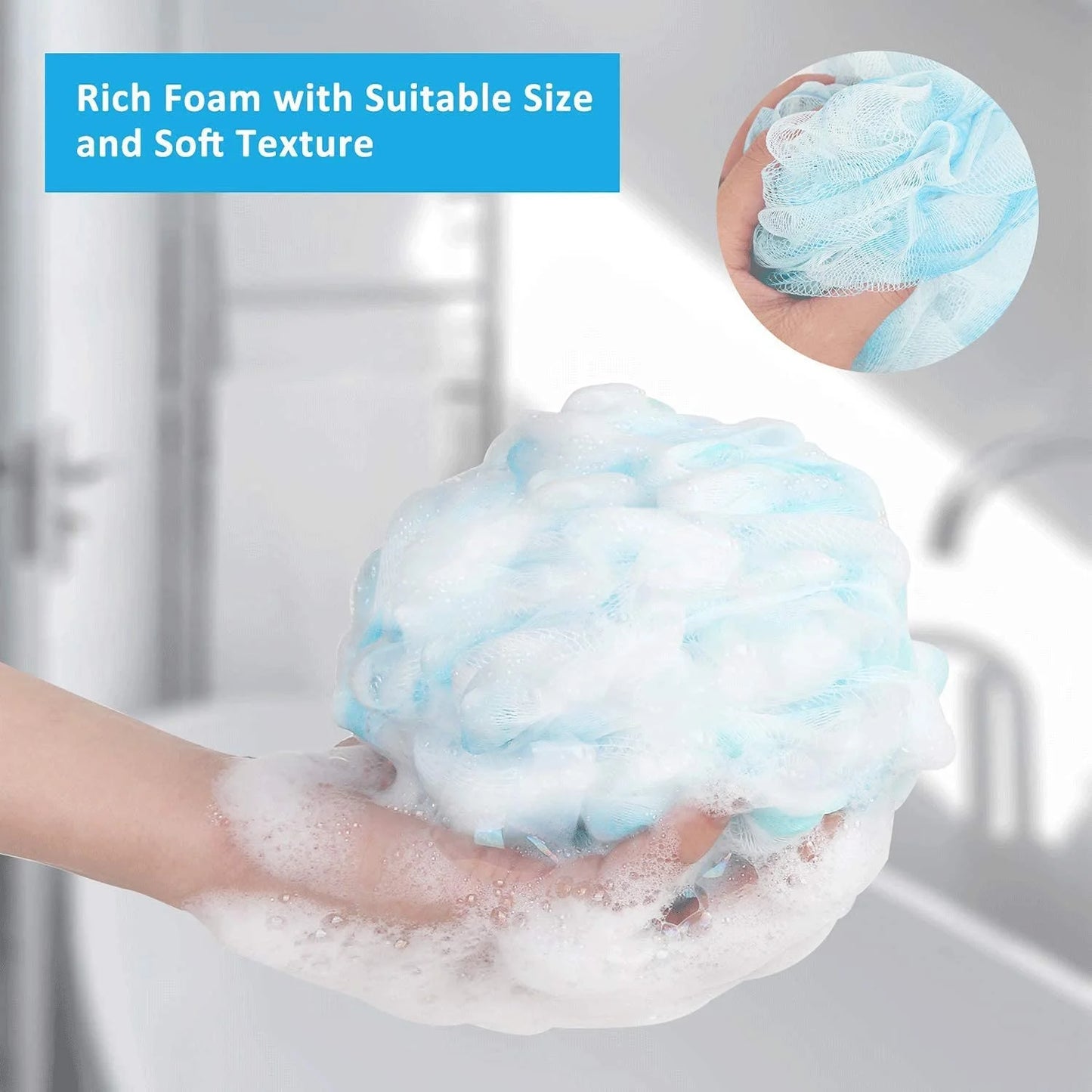 Loofah Exfoliating Bath Sponge – 75G/Pcs Extra Large Shower Puff, Body Poufs, Shower Sponge, Shower Scrunchie Set of 4 Body Scrubbers
