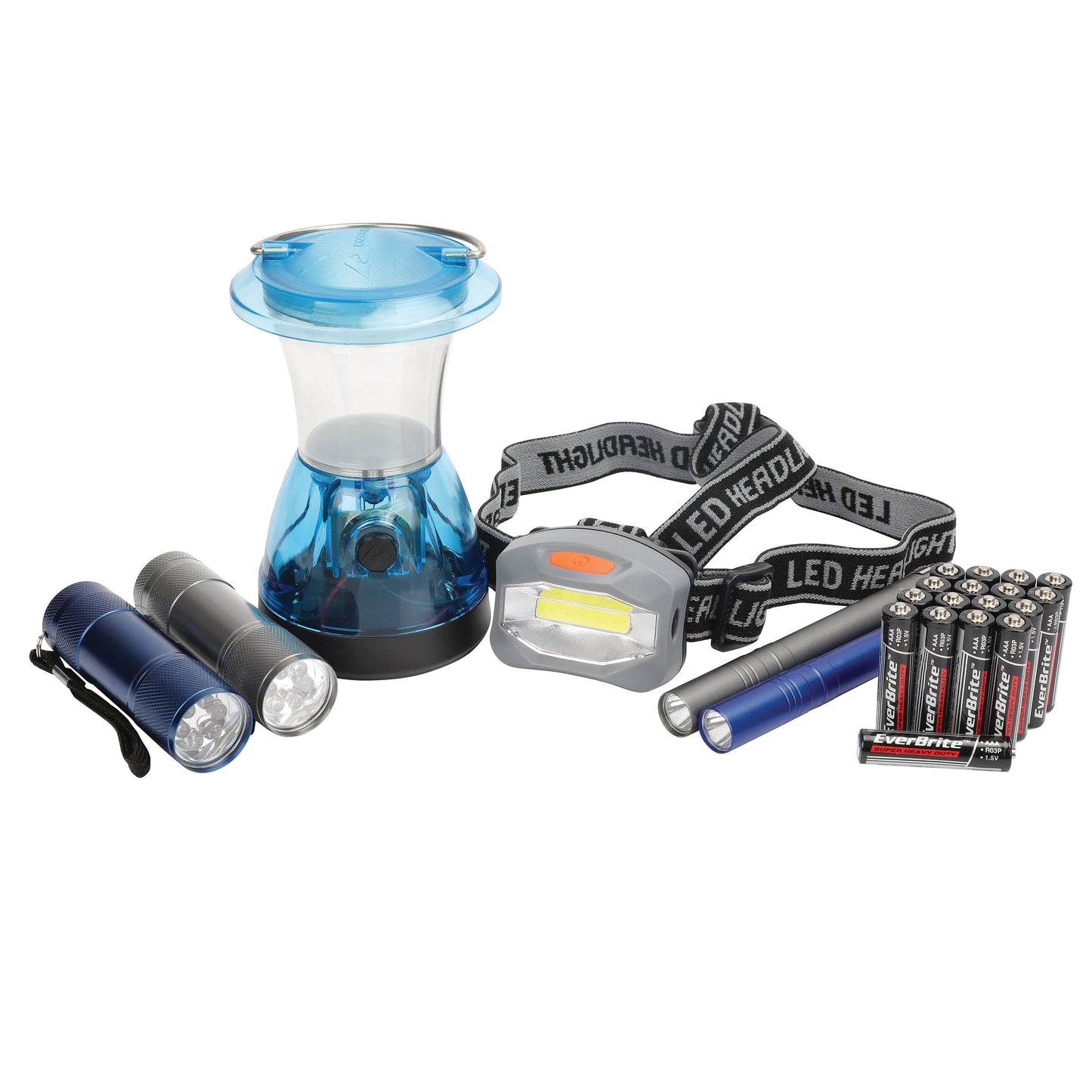 6 Piece LED Flashlight, Headlamp, Lantern, and Penlight Combo Set for Camping and Emergencies