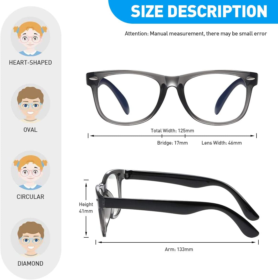 Kids Blue Light Blocking Glasses Girls Boys 2 Pack, Computer Video Gaming Glasses for Kids Girls Boys Age 3-10,Anti Blue Light & Headache (Transparent Black + Transparent)