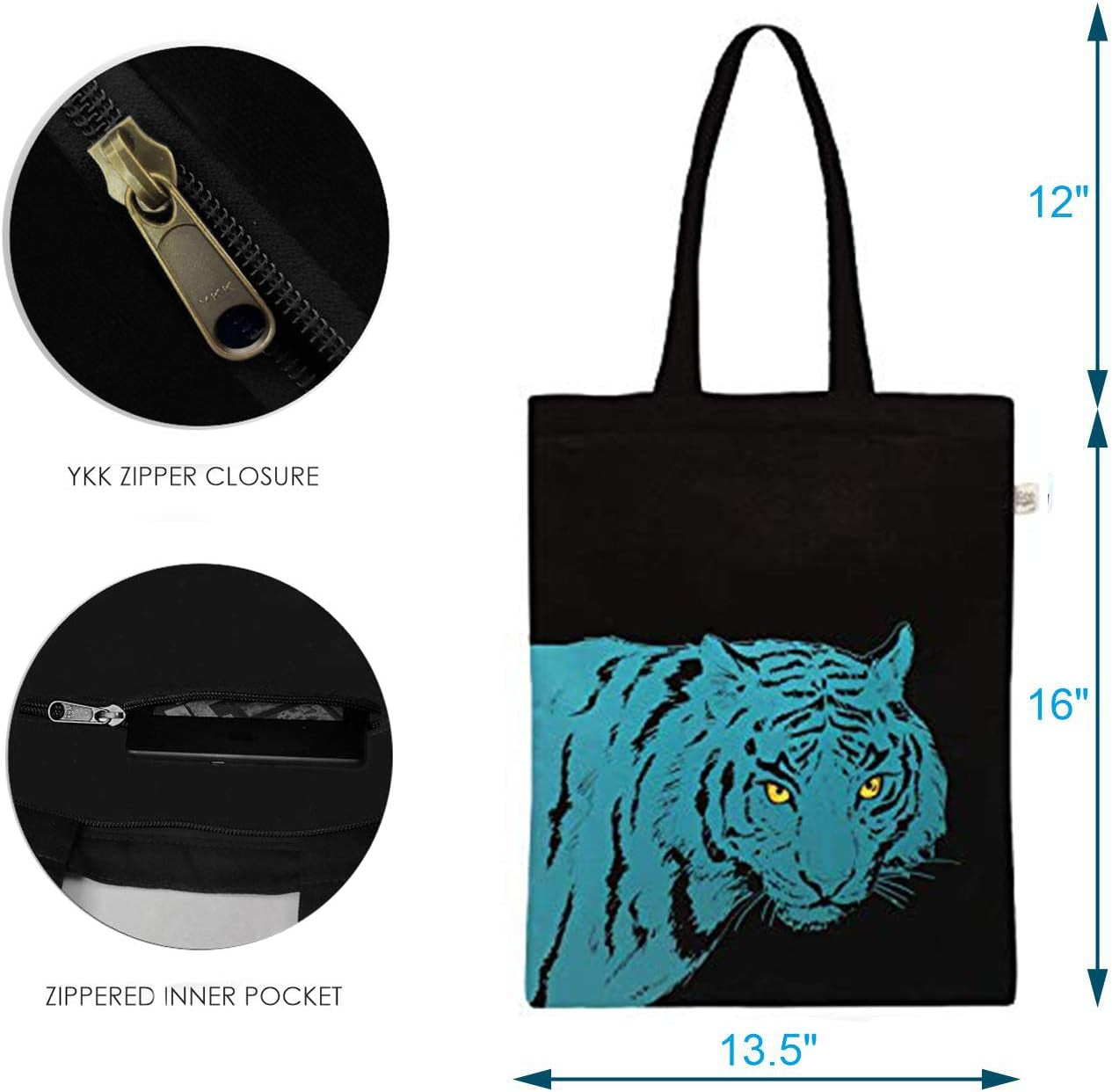 Small Zipper Canvas Tote Bags for Women for Shopping, Work, Book Bag