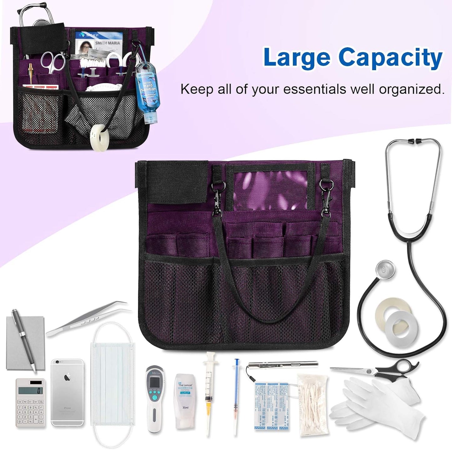 Nursing Organizer Belt, Nurse Fanny Pack with Tape Holder, Multi Compartment Medical Pack Pocket | Nurse Apron Hip Bag for Stethoscopes, Bandage Scissors and Other Medical Supplies, Purple