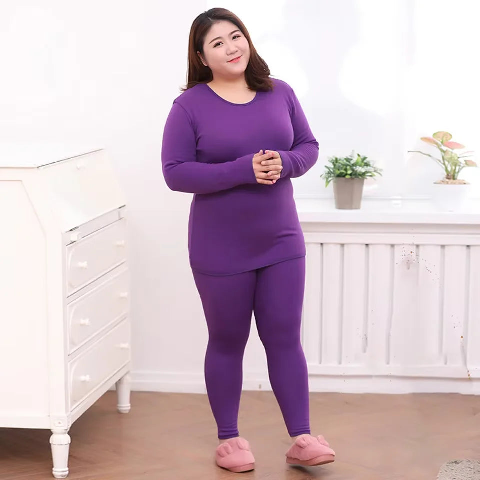 Women'S plus Size Thermal Underwear Set Brush Lining Long Johns Suit Warm Base Layer Underscrubs for Winter