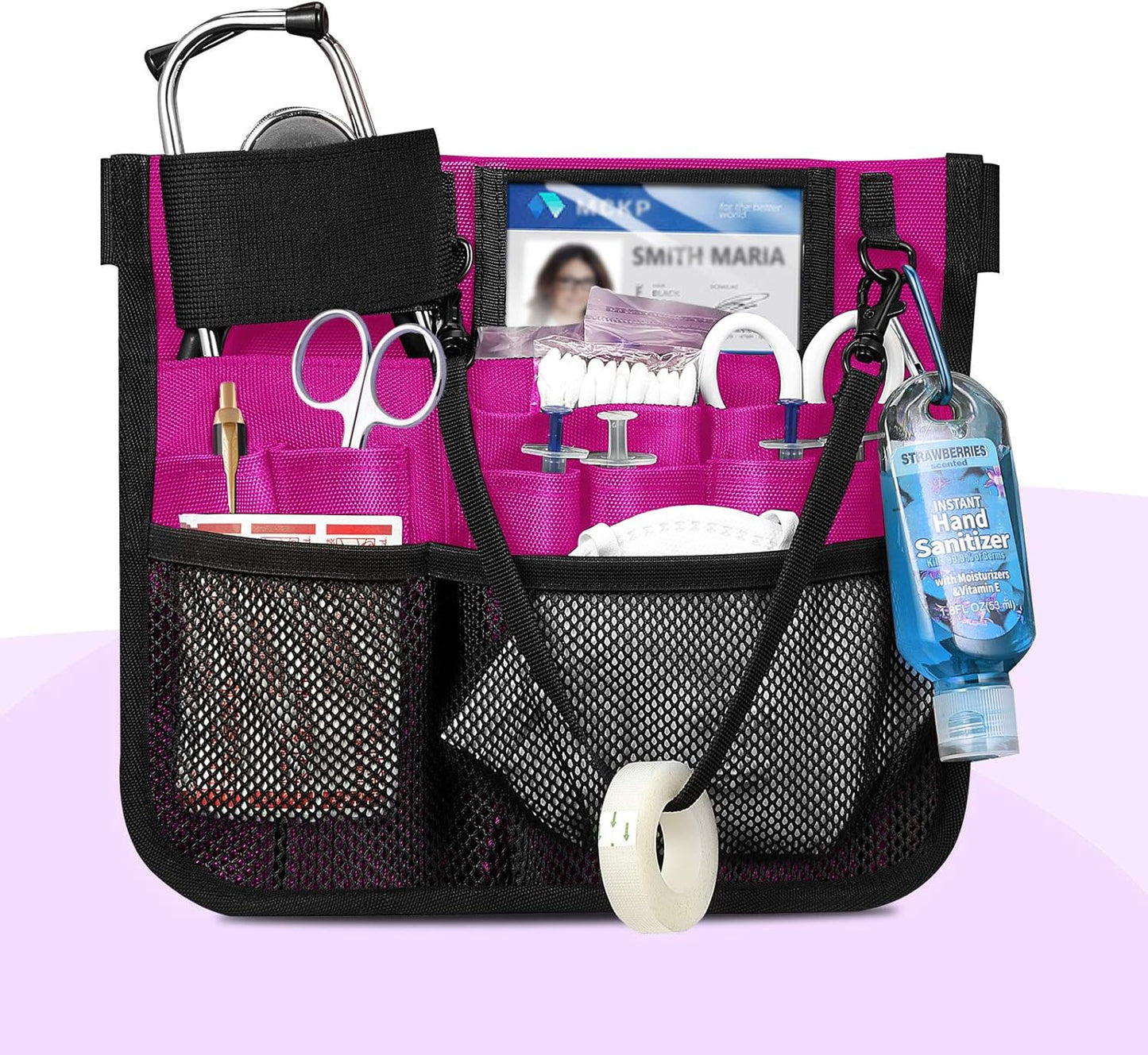 Nursing Organizer Belt, Nurse Fanny Pack with Tape Holder, Multi Compartment Medical Pack Pocket | Nurse Apron Hip Bag for Stethoscopes, Bandage Scissors and Other Medical Supplies, Magenta