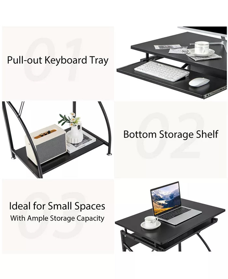 27.5 Inch Laptop Table Computer Desk for Small Spaces with Pull-Out Keyboard Tray