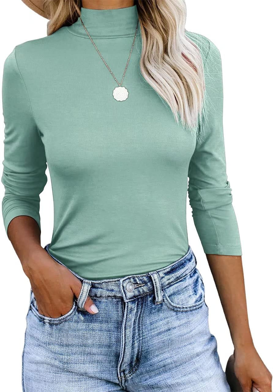 Women'S Lightweight Fitted Long Sleeve Tee Shirt Turtleneck Pullover Basic9 Tunic Tops Blue Green Xx-Large