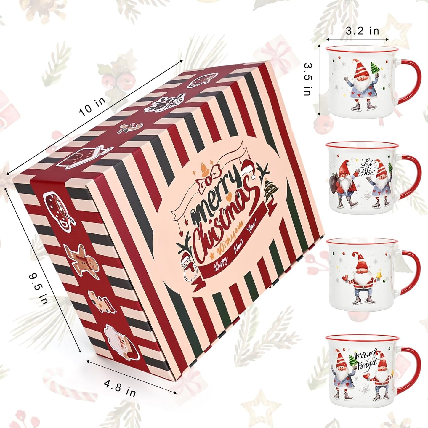 Christmas Mugs, Christmas Mugs Set of 4, Holiday Mugs, Christmas Coffee Mugs, Ch