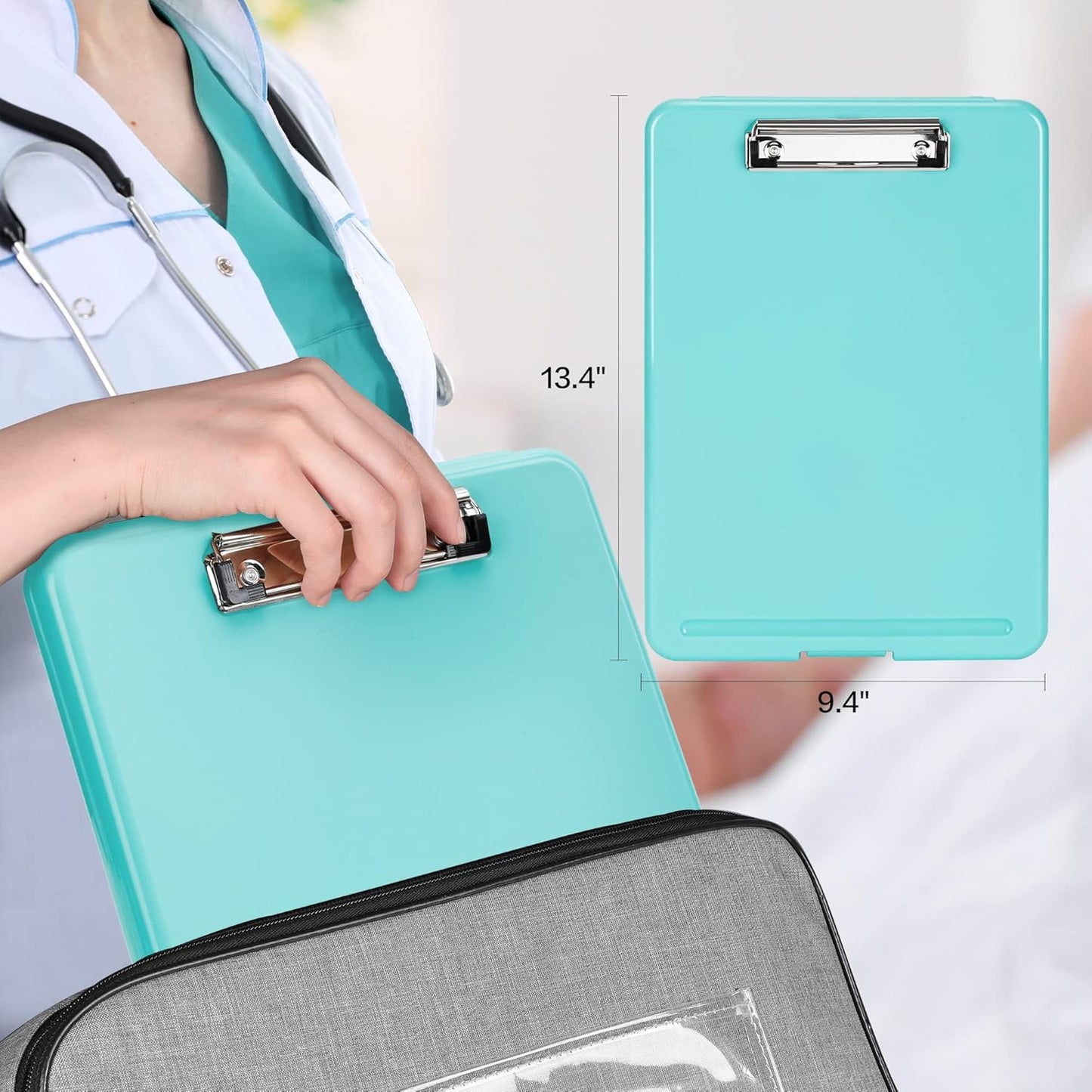 Nursing Clipboard with Storage, Nurse Clipboard with 5 Quick Access Cheat Sheet for Nurses, Nursing Students, Doctor, Medical Professionals, Lake Blue