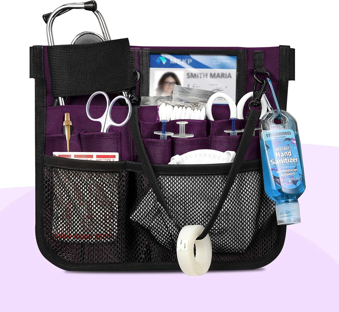 Nursing Organizer Belt, Nurse Fanny Pack with Tape Holder, Multi Compartment Medical Pack Pocket | Nurse Apron Hip Bag for Stethoscopes, Bandage Scissors and Other Medical Supplies, Purple