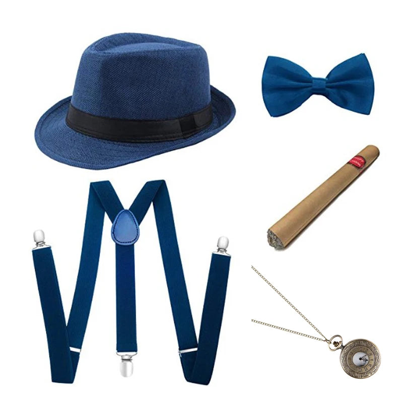 1920S Mens Great Gatsby Accessories Set Roaring 20S 30S Retro Gangster Costume Tie Hat