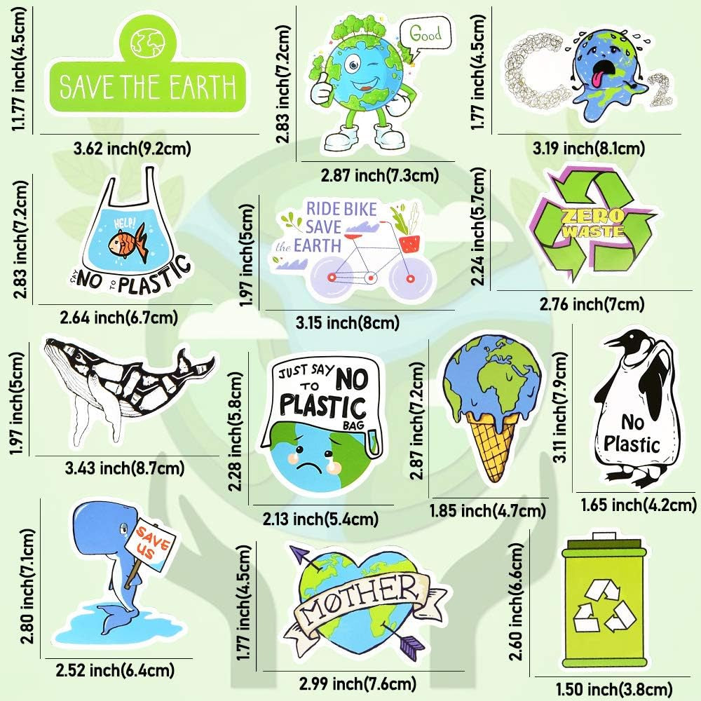 Earth Day Stickers for Kids Environmental Party Supplies Waterproof Vinyl Stickers Earth Day Decorations Gifts 50Pcs