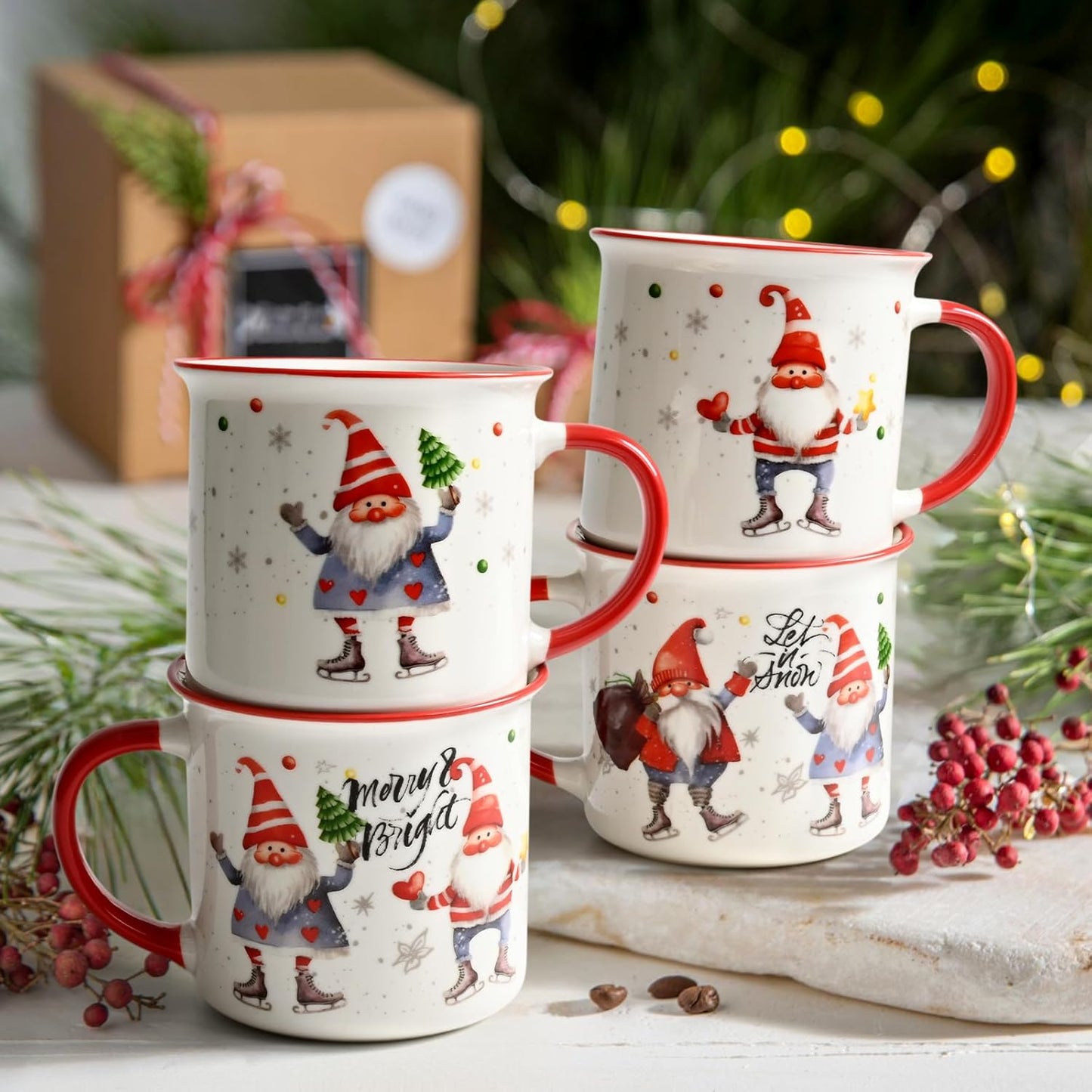 Christmas Mugs, Christmas Mugs Set of 4, Holiday Mugs, Christmas Coffee Mugs, Ch