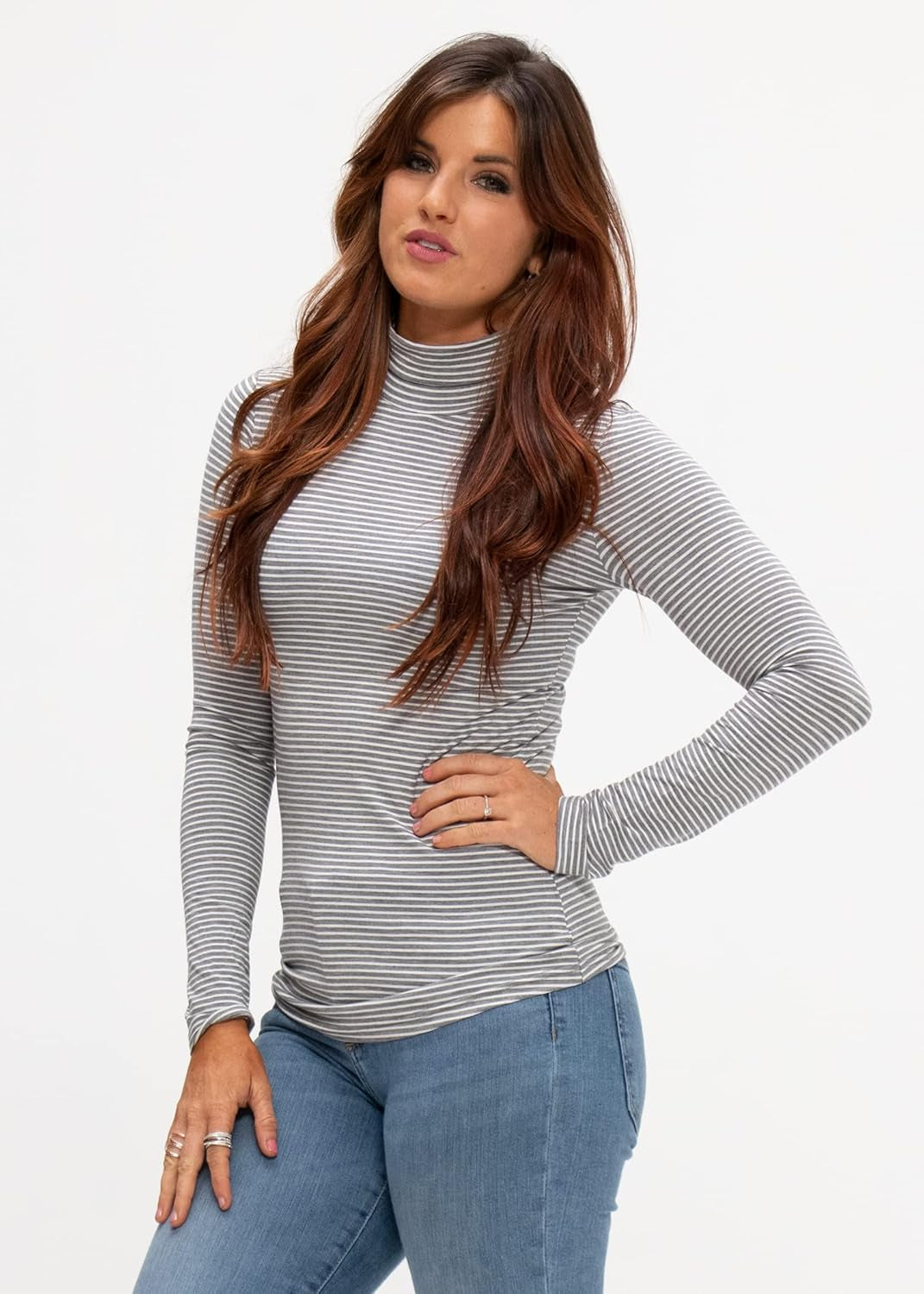 Womens 2 Pack Long Sleeve Mock Turtleneck Stretch Fitted Thermal Underlayer Shirts